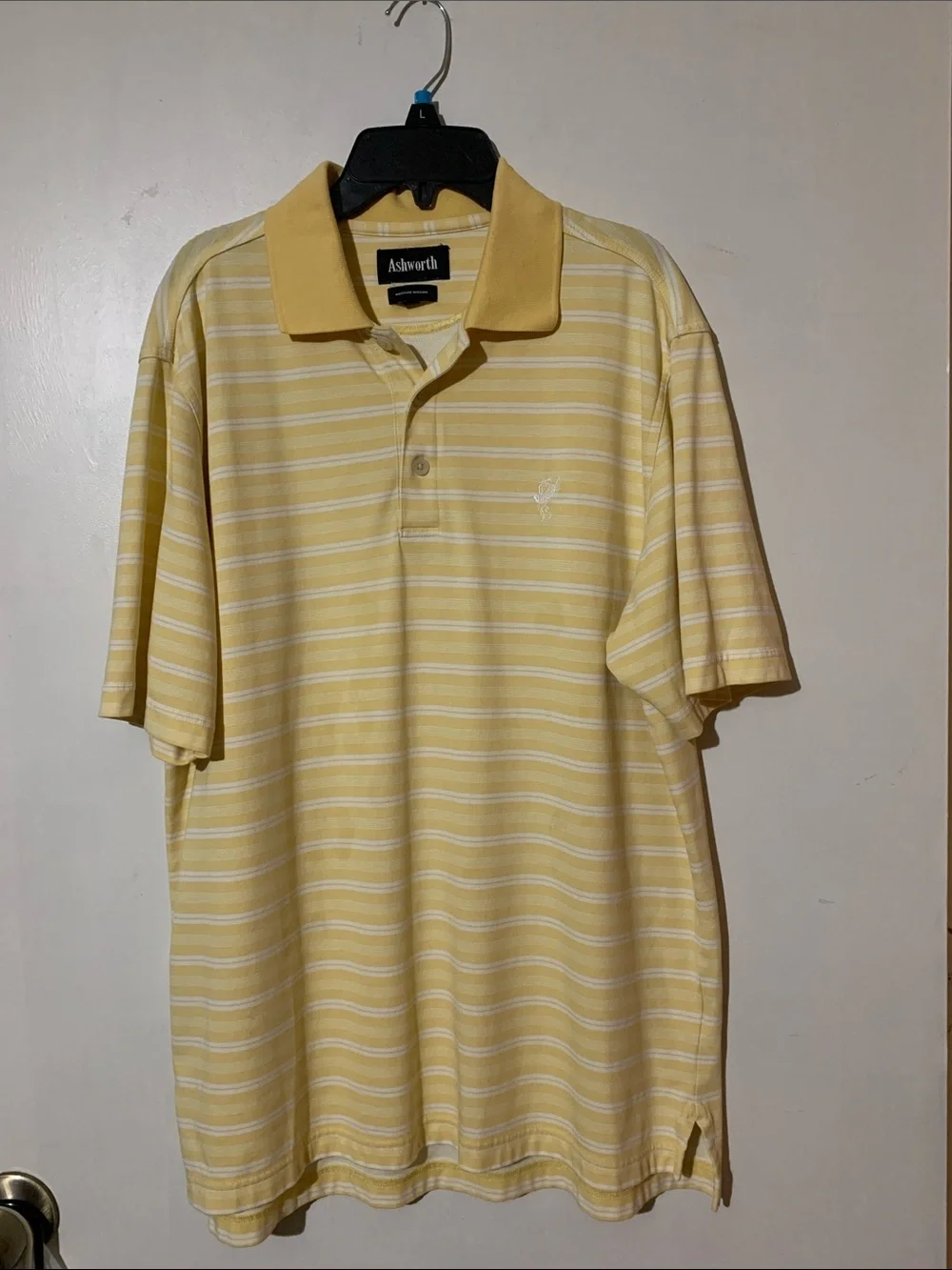 Ashworth Yellow and White Striped Men’s Polo Shirt